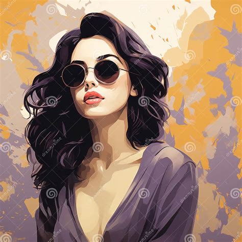 Manga Inspired Oil Painting Beautiful Woman In Sunglasses Stock Illustration Illustration Of