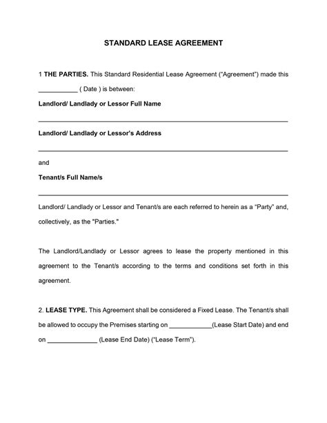 Texas Standard Lease Agreement Template