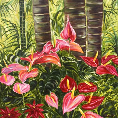 Anthurium Celebration tropical flower oil painting - Floravita Reverse ...