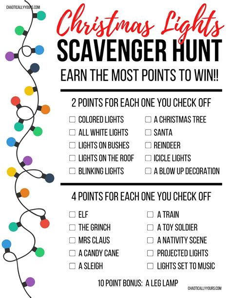 Christmas Lights Scavenger Hunt Free Worksheet Chaotically Yours