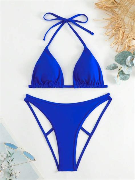 SHEIN Swim SXY Bikini triangulaire ras du cou à lien anneau Mode en