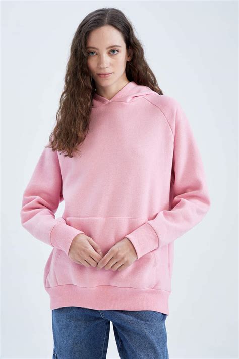 Pembe Kadın Kapüşonlu Basic Kanguru Cepli Sweatshirt 2741295 DeFacto