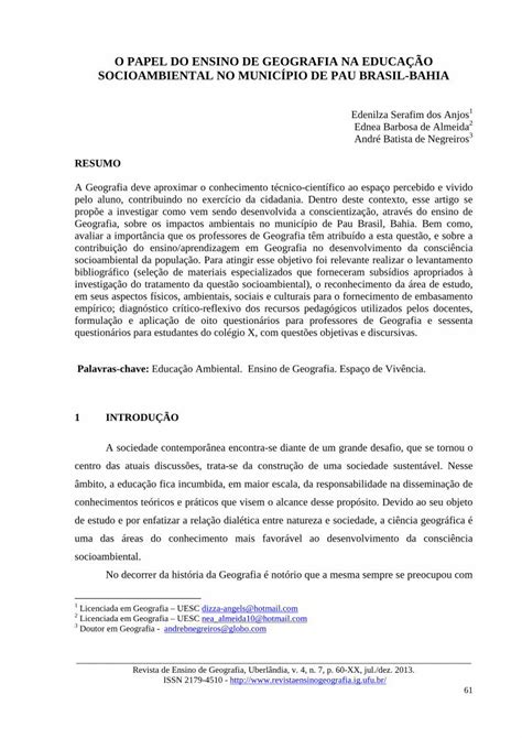 PDF O PAPEL DO ENSINO DE GEOGRAFIA NA EDUCAÇÃO O PAPEL DO