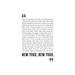 New York, New York Frank Sinatra Poster Song Lyrics Print Song Lyrics ...