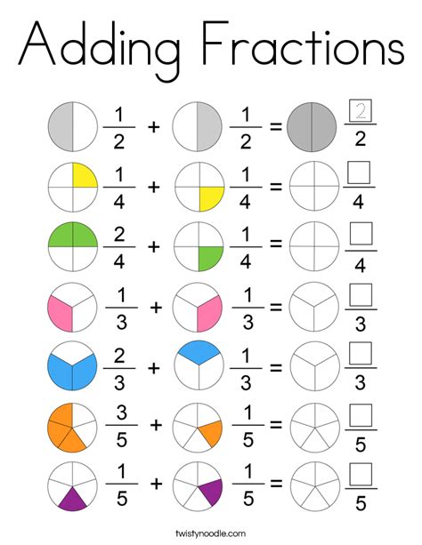 Adding Fractions Coloring Page Twisty Noodle Fractions Math