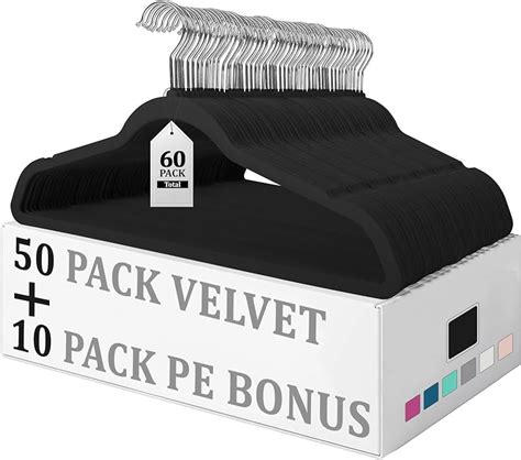 Velvet Hangers Pack With Plastic Hangers Heavy Duty Study Black