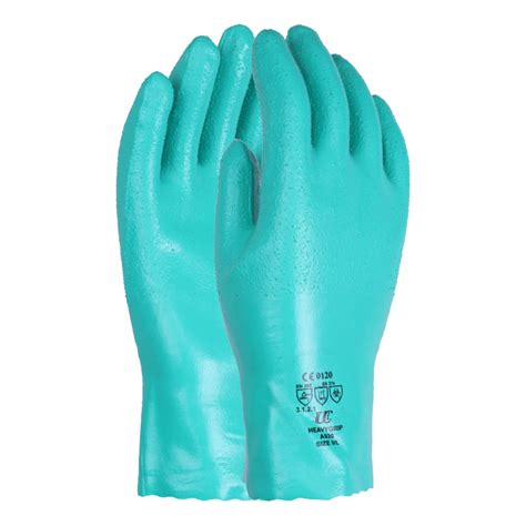 Premium Heavy Duty 14 Inch Cotton Lined Nitrile Rough Finish Gauntlet Gloves Protexmart