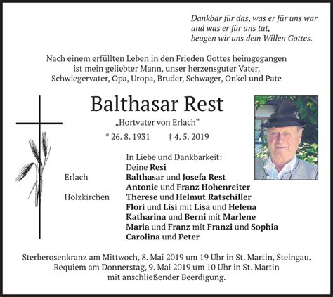 Traueranzeigen Von Balthasar Rest Trauer Merkur De