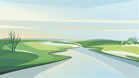 Premium Vector Spring Landscape With River At Dawn