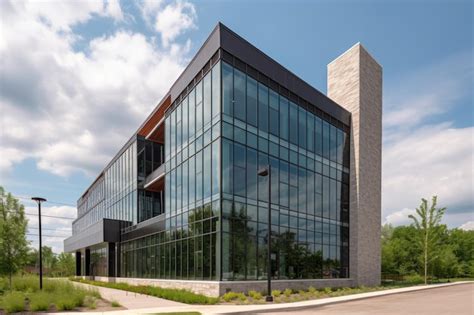 Modern Office Building With Large Windows And Sleek Exterior Design