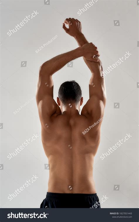 Rear View Muscular Man Naked Torso Stock Photo Edit Now