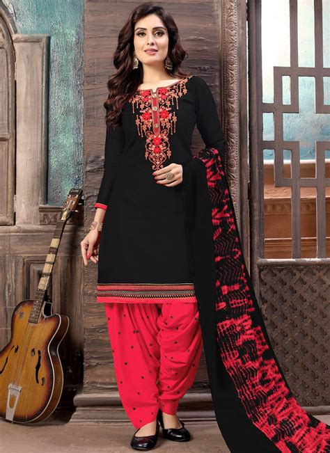 Buy Embroidered Black Designer Patiala Salwar Kameez Online