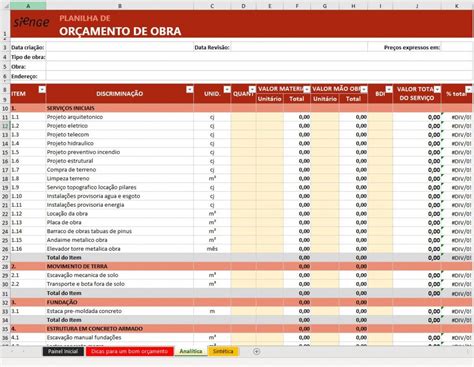 Planilha de Orçamento de Obra Download Grátis Das Planilhas TC