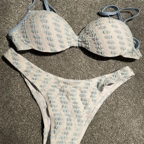 White And Blue Bikini From Shein Size Small Bra Depop
