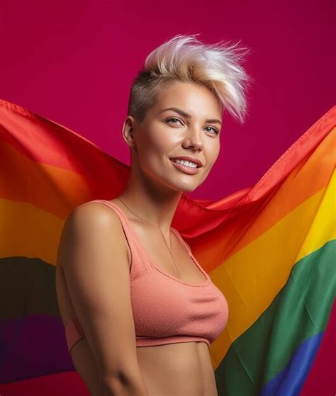 Premium Photo Expressive Pride Photo Of A Gay Woman With Rainbow Flag Patterns Pride Month