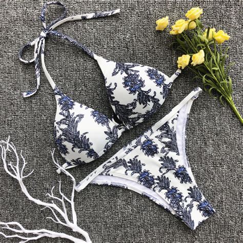 The Blue And White Porcelain Flower Bikini Sexy Beach Bathing Suit On
