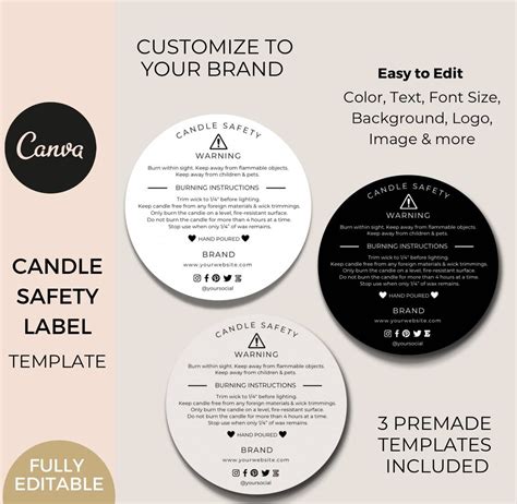 Candle Safety Label Template Editable Printable Candle - Etsy