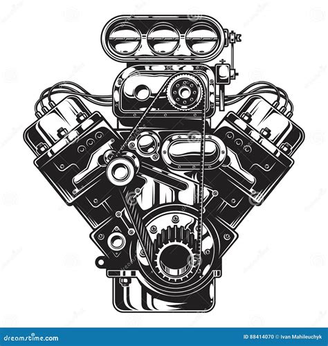 Monochrome Illustration Of Car Engine Stock Vector Illustration Of