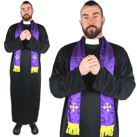 Men S Priest Costume Vicar Religious Fancy Dress Robe And Scarf Stag Do