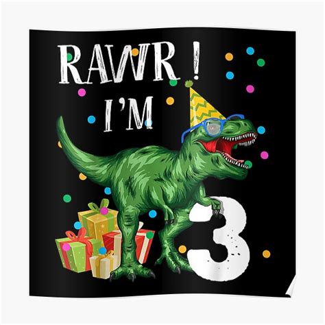 Póster 3er cumpleaños niño 3 años dinosaurio Saurus T Rex de