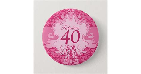 Fabulous 40 Damask Elephant Pink Buttonbadge 75 Cm Round Badge Zazzle