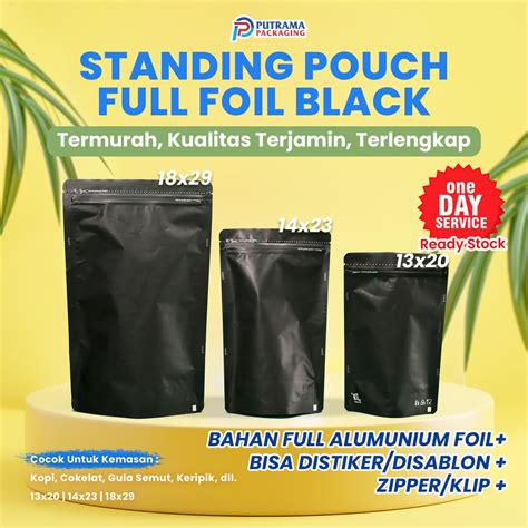 Jual Pack Isi Pcs Standing Pouch Full Alumunium Foil Hitam