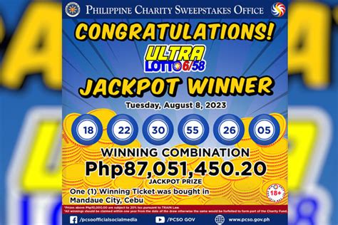 Cebu Bettor Wins P87 M Ultra Lotto Jackpot