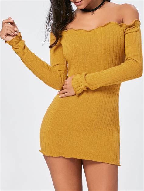 Off The Shoulder Mini Bodycon Sweater Dress Sweater Dress Bodycon