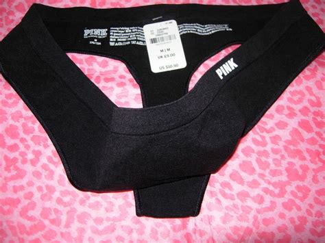 Victoria S Secret Sexy Pink Thong Pantie Seamless Stretch Rare Black M