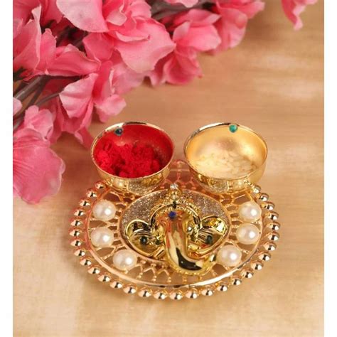 Traditional Itiha Ganesha Haldi Kumkum Holder For Temple Golden At Rs