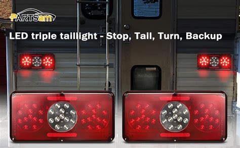 Partsam Rectangular Triple Led Trailer Tail Light Red Rv Camper