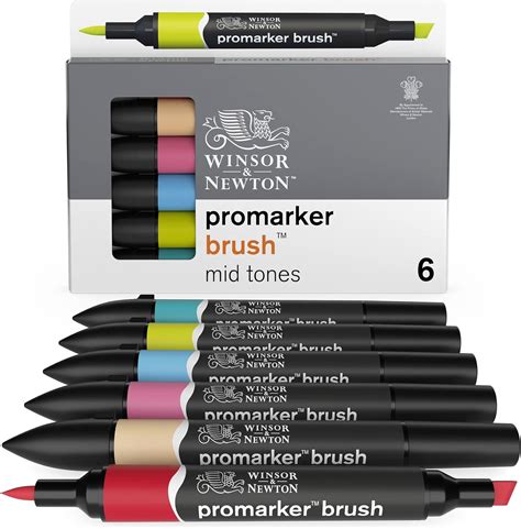 Winsor And Newton Promarker Brush Mid Tones Set Of 6 Alcohol Based