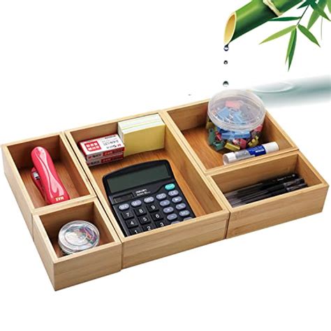 Pipishell 5 Piece Bamboo Drawer Organizer Set Varied Sizes Junk Multi