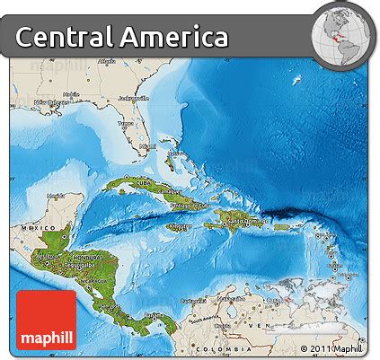 Free Satellite Map of Central America, shaded relief outside