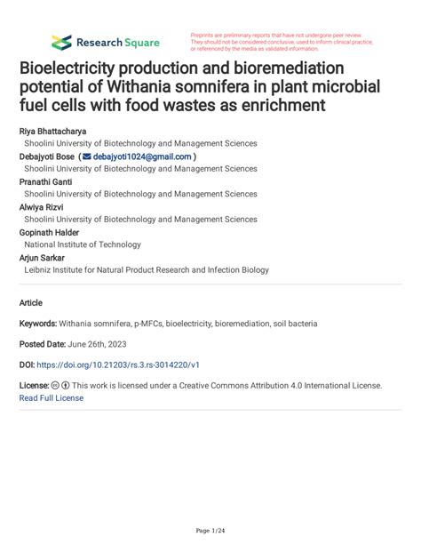 Pdf Bioelectricity Production And Bioremediation Potential Of