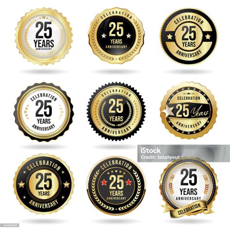 Collection Of Golden Anniversary Badge And Labels Vector Illustration Stock Illustration