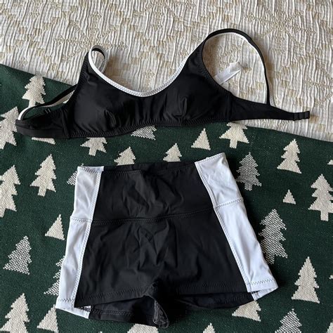 Black And White Bikini Set High Waisted Shorts Depop