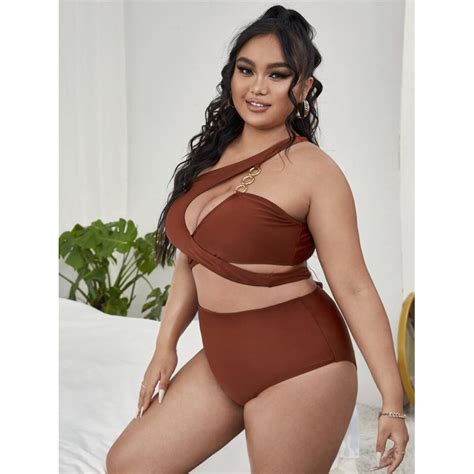 Plus Size Two Piece Swimsuit 1XL Bikini Set Brown Shopee Malaysia