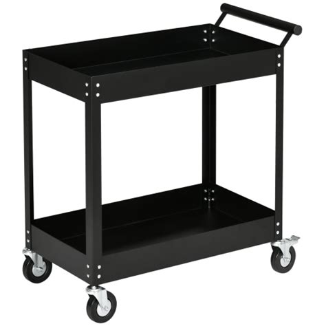 Durhand 2 Tier Rolling Tool Cart With Wheels Steel Mobile Service Utility Cart For Garage