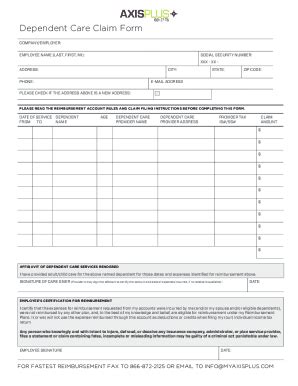 Fillable Online Benefits Dependent Care Claim Form Miami Dade County