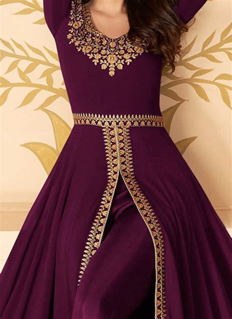 Shop Wine Georgette Anarkali Suit Party Wear Online At Best Price Cbazaar