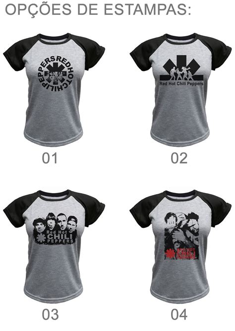 Camiseta Baby Look Raglan Banda Red Hot Chili Peppers Rock