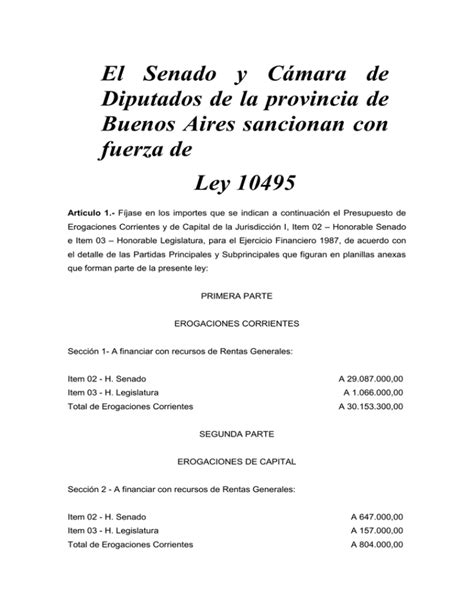 El Senado y Cámara de Diputados de la provincia de Buenos Aires