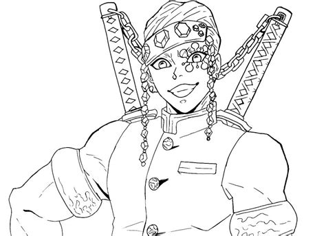 Tengen Uzui Smiling Coloring Page Free Printable