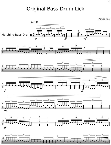 Original Bass Drum Lick Sheet Music For Marching Bass Drums