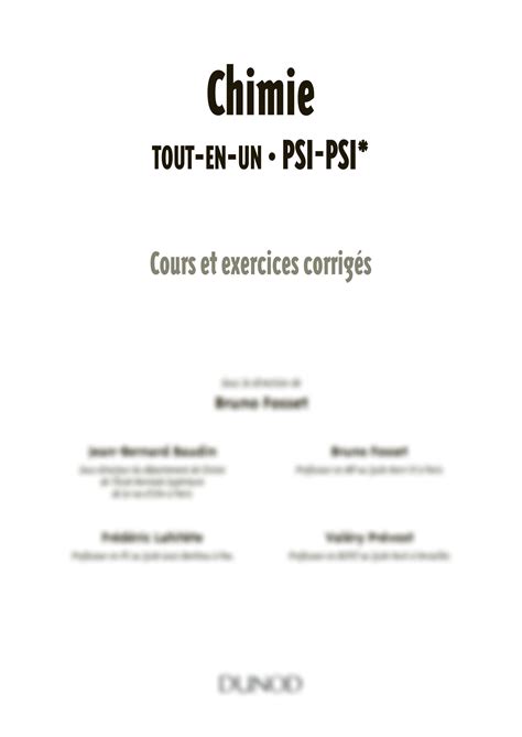 Solution Chimie Tout En Un Psi Psi Cours Et Exercices Corrig S