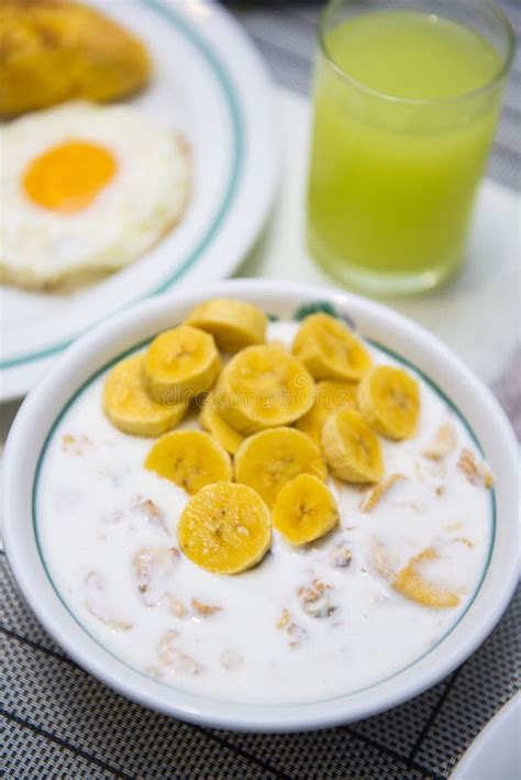 Oatmeal With Yogurt And Bananas For Breakfast Stock Image Image Of