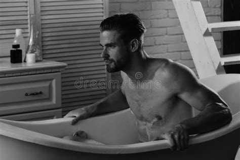 Sex And Erotica Concept Unshaved Macho Sitting Naked In Bathtub Stock Image Image Of Chest