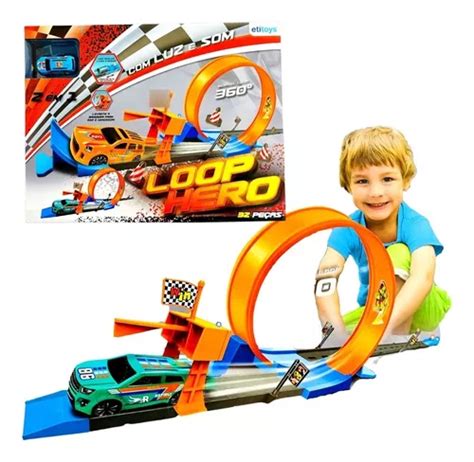 Pista Carrinho 360 Lançador Duplo Looping Tipo Hotwheels