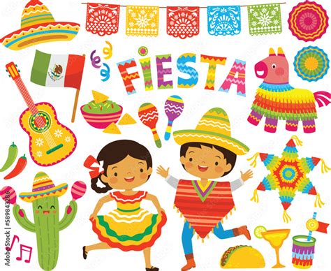 Vektorová Grafika „fiesta And Cinco De Mayo Clipart Set Mexican Party